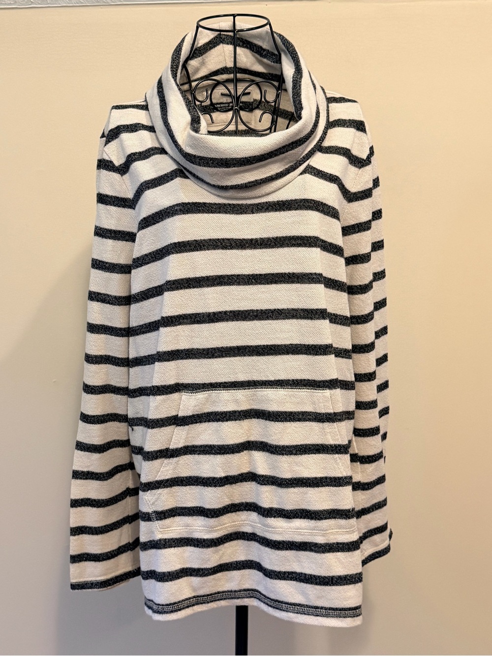 Sonoma Womens White Black Striped Cowl Neck Pullover Sweater Pockets XL